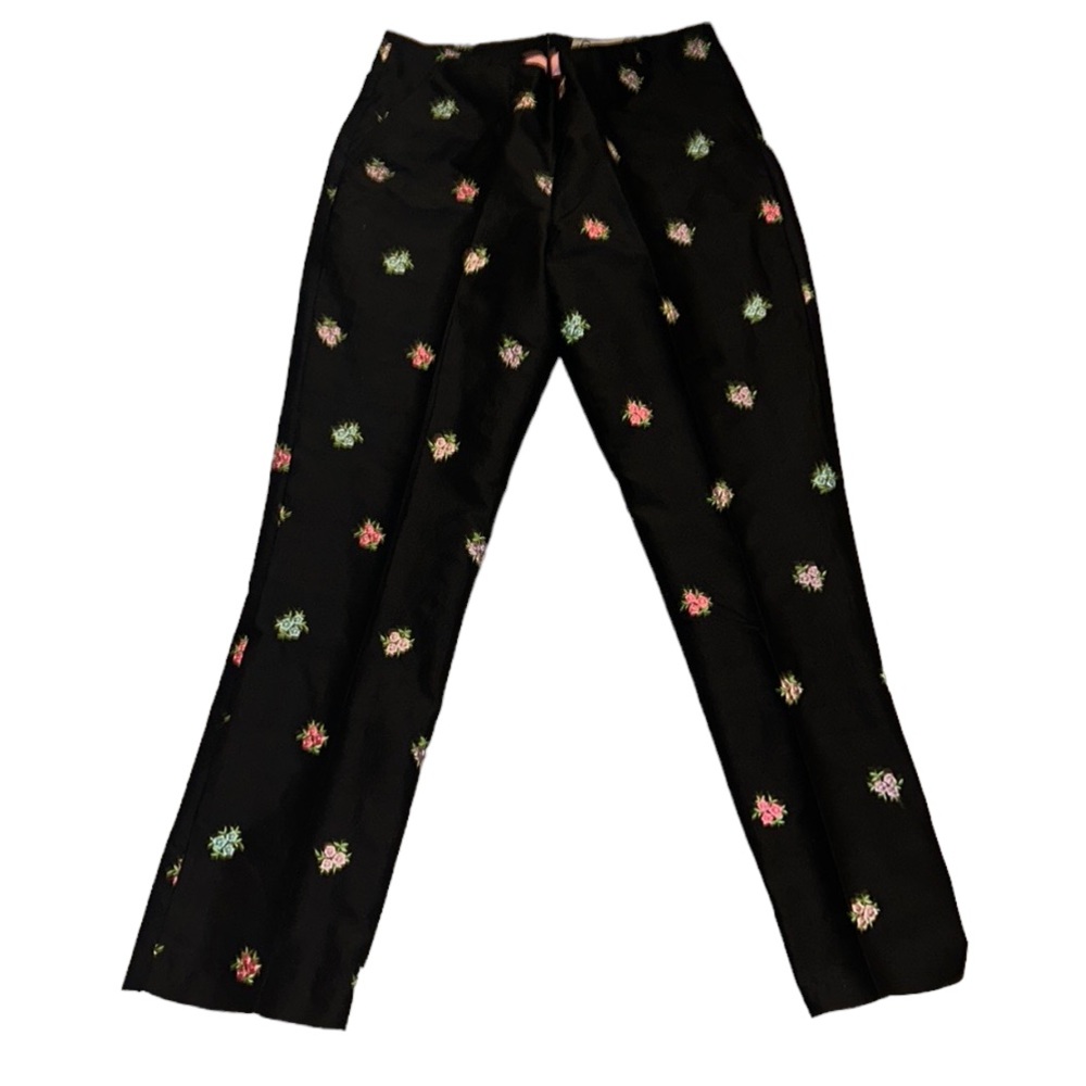 Lilly Pulitzer Vintage Black Silk Embroidered Floral Pants - 6 - Picture 4 of 8